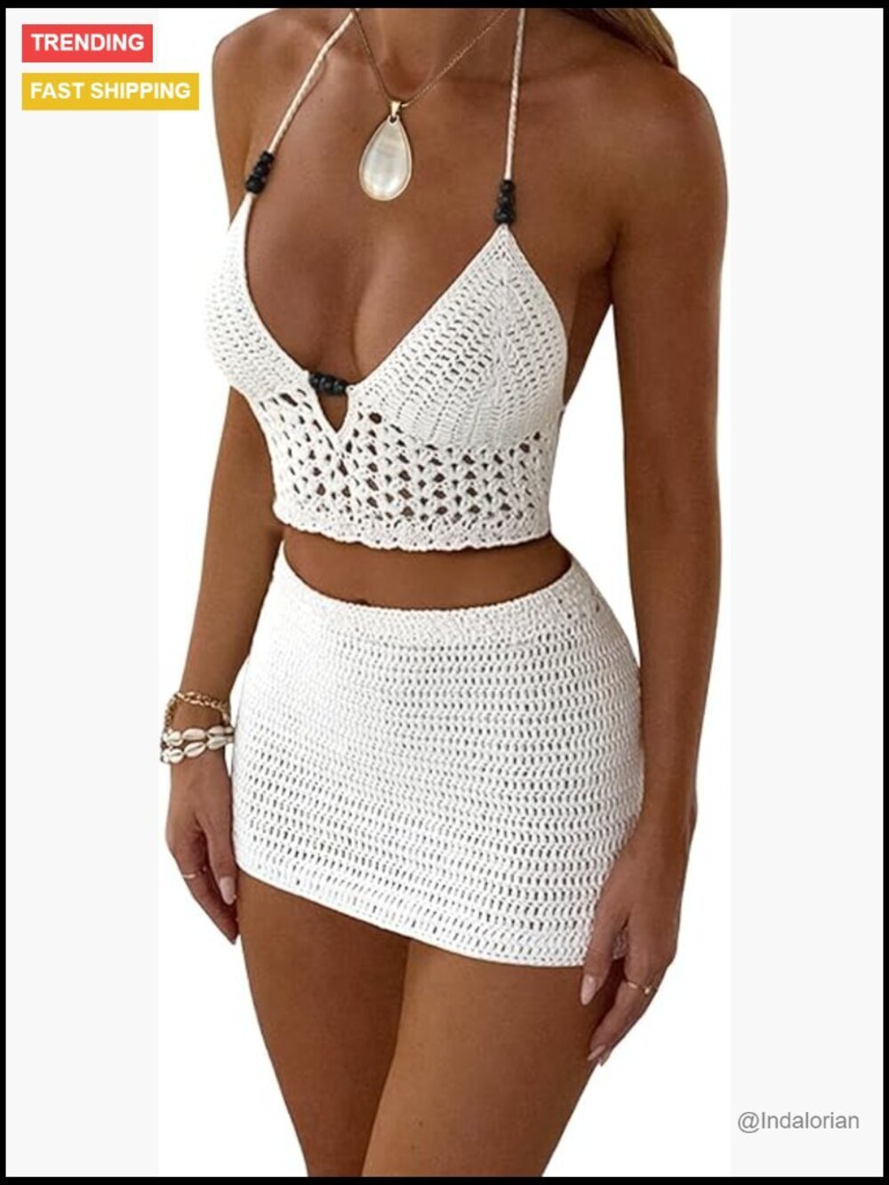 Women's 2 Piece Skirt Set V Neck Halter Crop Top and Mini Skirt